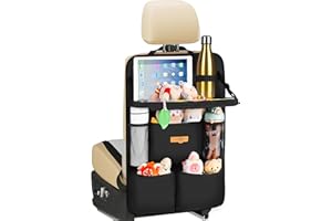 SURDOCA Car Seat Organiser Kids with Foldable Tray – NEW MODEL Seat Storage with Touchable Tablet Pocket, Roadtrip Essentials – Fits Most Vehicles