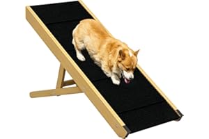 PawHut Rampe Pliable pour Chiens en Bois escalier pour Chien Hauteur réglable à 4 Niveaux Surface antidérapante Facile à Transporter - pour Petits et Moyens Chiens, 83,5 x 35 x 47,5 cm Bois Naturel