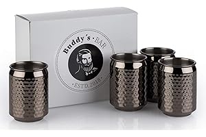 Buddy´s Bar - 4 Cocktail Can Becher, Ø 7,5 cm, H: 10,5 cm, 350 ml, Edelstahl-Becher, inkl. Geschenkbox, 4er Set, Gunmetaloptik