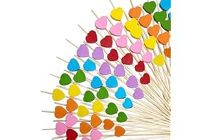 AUGOOG 200 Stück Cocktail Picks,Mehrfarbig Herz Cocktailspieße Bambus Cocktail Fingerfood Partypicker 12 cm Cocktail Sticks für Hochzeit Geburtstag Party Dekoration
