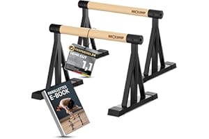 ‎NEOLYMP NEOLYMP 2er Set handgelenkschonende Holz Liegestützgriffe mit Calisthenics-Übungen - handgefertigten Parallettes, Push up Bar, Handstand Griffe, Dip Barren, Calisthenics-Equipment