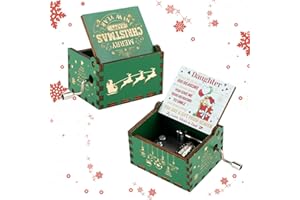 Amaxiu Carillon natalizio con manovella, in legno, con incisione, stile vintage, con tema natalizio, decorazioni natalizie, regalo per Capodanno (Buon Natale, D)