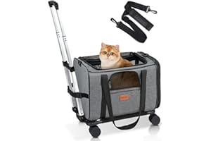 Morpilot Cat Carrier with Wheels Airline Approved, Pet Dog Carrier with Wheels for Small Dogs, Rolling Cat Carrier for Large Cats Puppy Stroller Detachable and Foldable Pet Travel Bag Dark Gray
