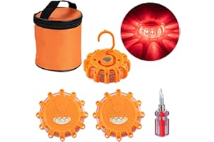 Auptiz 3 Pack LED Road Traffic Emergency Flashing Warning Strong Lights at Night with Hook and Magnetic Base, with 9 Light Modes for Vehicles Car Truck, Portable Easy Battery Replacement - Orange