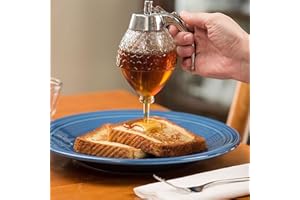 xixibuy Dispensador de jarabe, Dispensador de miel antigoteo, Tarro miel, Hermoso tarro de miel de panal, Tarro de miel con soporte para la cocina doméstica Miel y sirope(200ML-acrílico)