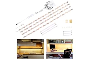 WOBANE Under Cabinet Lighting Kit,Flexible LED Strip Lights Bar,Under Counter Lights for Kitchen,Cupboard,Desk,Monitor Back,Shelf,4x50cm Tape Light Set,120 LEDs,1200lm,2700K WarmWhite,12v Adapter