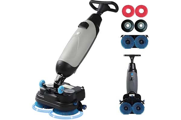 17" kommersiell golvskurmaskin med dubbel borstskiva, batteridriven multifunktionell golvputsmaskin, 360° rotation, 13000 kvm, 360 varv/min motor, 1-gallons tank
