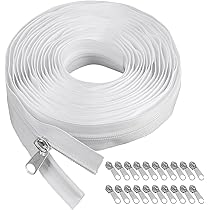 RobLuX Fermetures Eclair Blanc Fermeture Eclair Au Metre 20m Fermetures Eclair En Nylon Sans Fin Avec Curseur Avec 40 Curseur Fermeture Eclairs Pour Vêtements Sacs Bagages Linge De Lit