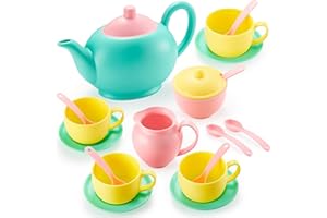 JOYIN Pretend and Play Tea Party Set - Food Accessories, BPA & Phthalates Free Plastic Tea Party Set for Toddler Boys & Girls, Ages 4-6 (Colors May Vary)