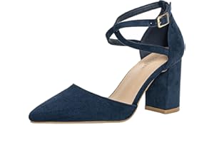 ANGBATER Womens Court Shoes High Heel Block Heel Ankle Strap Buckle Chunky Dress Sandals Wedding Shoes