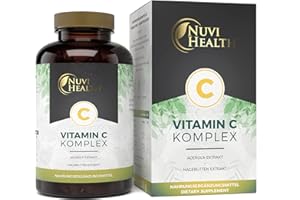 ‎NUVI HEALTH Natürlicher Vitamin C Komplex - 240 Kapseln - Acerola-Extrakt & Hagebutten-Extrakt mit 400 mg Vitamin C pro Tagesportion - 4 Monatsvorrat - Hochdosiert - Laborgeprüft - Vegan