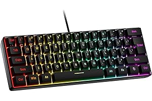 Snpurdiri 60% Wired Gaming Keyboard, RGB Backlit Ultra-Compact Water-Resistant Mini Keyboard, 61 Keys, for PC/Mac Gamers, Typists, Travel, Easy to Carry on Business Trips, Black (QWERTY Layout)