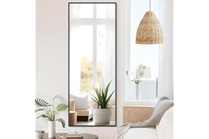 COFENY Ganzkörperspiegel, 161 × 52 cm Standspiegel mit Aluminiumrahmen, Spiegel Groß zum Stehen, Anlehnen oder Hängen, Spiegel Ganzkörper für Schlafzimmer, Wohnzimmer,Schwarz