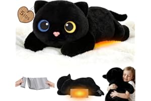 Mewaii Peluche Gatto Nero Riscaldabile e Ponderato da 23 Pollici con Cuscinetto Rimovibile – Peluche Morbido da Abbraccio per Bambini e Adulti, Regalo Soffice e Caldo per Tutte le Stagioni