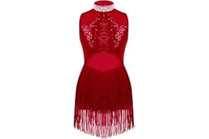 Alvivi Mädchen Tanzkleid Latein Pailletten Kleid Jazz Modern Dance Kostüm Quasten Kleid Salsa Tango Ballsaal Tanzkostüm