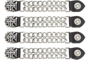 Dream Apparel Faux Leather Motorcycle Vest Extender for Men Biker Double Diamond Cut Chrome Chain 4PCS Per Set