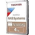Toshiba N300 PRO 4TB Large-Sized Business NAS (up to 24 bays) 3.5-Inch Internal Hard Drive - Up to 300 TB/year Workload Rate CMR SATA 6 GB/s 7200 RPM 256 MB Cache - HDWG440XZSTB