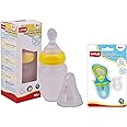 LuvLap Silicone Food/Fruit Nibbler with Extra Mesh, Soft Pacifier/Feeder, Teether for Infant Baby, Elegant Blue, Bpa Free Feeding Spoon with Squeezy Food Grade Silicone Feeder Bottle,180Ml