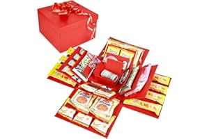 DMJJSD Überraschung Box, 5-lagige Kreative Geschenkbox Explosionsbox, DIY Handgemachte Geschenkbox Überraschungsbox Explosion Box für Weihnachten Geburtstag Jubiläum Valentinstag Hochzeitsgeschenk (Rot)