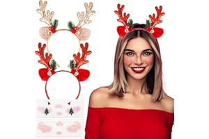 BOFUNX Bandeaux et Tatouages de Visage de Noël pour Adultes et Enfants - Décorations de Fête (2 Serre-têtes et 2 Tatouages)