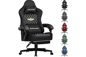 GTPLAYER Fabric Gaming Chair, Ergonomic Computer Chair with Footrest and Lumbar Support Height Adjustable Home Office Chair with 360°-Swivel Seat and Headrest (Black)