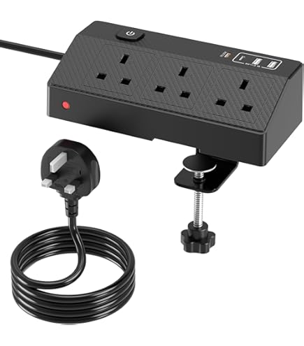 Desk Extension Lead 1.8M With USB Slots, PD 20W USB C Fast Charging Desk Power Socket Hafino 3 Way Desktop Power Strip Surge Protected Extension~p209526161