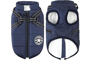 AIBORIA Giacche invernali per cani Antivento Impermeabili 2 in 1 Abbigliamento Cappotto termico per tempo freddo Pettorina con giacca invernale per cuccioli Giacca calda per cani invernale Blu M