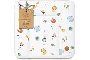 Wickelauflage Wickelunterlage abwaschbar und wasserdicht 75x72 cm - Wickelmatte zum Auflegen auf Wickeltisch Wickelaufsatz Wickelkommode oder Waschmaschine changing mat 75 x 72 Safari