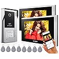 TMEZON WiFi IP Video Door Phone Intercom System for Home,7" IP Touchscreen with 1080P Doorbell,APP/Swipe Card Unlock,Recording and Playback,Motion Detection,4 Wire Technology,for 2 families