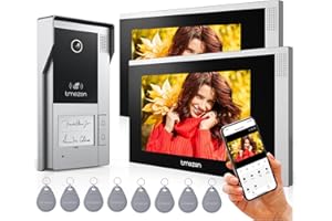 TMEZON Videocitofono WiFi 4 Fili Kit Smart Bifamiliare,7'' IP Monitor Touchscreen con 1080P Campanello Telecamera Esterno Cablata, Per 2 Famiglie,Connessione Wifi TuyaSmart