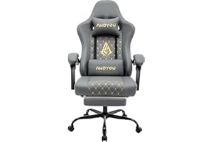 Andyou Sedia Gaming, Sedia da Ufficio Ergonomica, Sedie da Corsa Per PC, Pelle PU, Ampia Sedie Operativa Girevole Regolabile con Poggiapiedi, Carico 150 kg, Gray