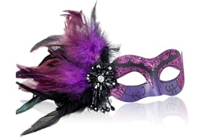 MYSEUNI Máscara para baile de máscaras para mujer con plumas, máscara de plumas venecianas para mujer, para fiesta de máscaras, Mardi Gras