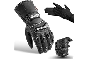 EVO Fitness Guanti da Moto – Guanti da Motocicletta in Pelle Impermeabili per Uomo con Nocche Rigide, Funzione Touchscreen e Protezione Imbottita per le Dita con Guanti Termici Interni Invernali