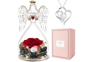 ‎MIOFULA Miofula Engel Geschenke für Mama, Ewige Rose Engel Figur mit Halskette, Echte Rose mit LED Licht, Geschenke für Frauen Mutter Oma Freundin zum Geburtstag Jahrestag Muttertag Valentinstag Weihnachten