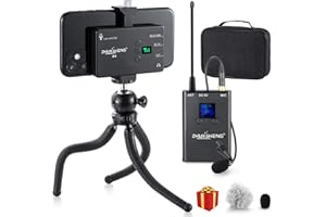 ZHUOSHENG Microfono Wireless Lavalier Per Smartphone Camera Omnidirezionale Ricaricabile 20 Canali Sistema Microfono Senza Fili UHF Per Android Registrazione Intervista Youtube Vlog
