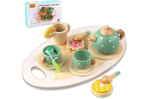 WDJLNZB Juego de te Infantil, Cocinita Infantil de Madera, Accesorios Utensilios Cocina Juguetes, Juego de rol Juguete para Cocinita, Regalo de Cumpleaños Navidad para Niños Niñas 3 4 5+ Años