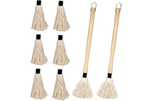 PEUTIER 2 Piezas Fregonas para Barbacoa, 46cm Mango Largo de Madera Cepillo para Barbacoa Fregonas para Salsa con 6 Cabezales de Repuesto Adicionales para Barbacoa Parrilla Ahumar Bistec