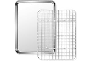 Homikit Baking Tray with Cooling Rack, Highly Polished Stainless Steel Rectangular Baking Tray, Oven Tray and Cooling Rack for Baking, Roasting, Serving, 31.5 x 24.6 x 2.5 cm, Healthy and Dishwasher