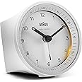 Braun Classic Radio Controlled Analogue Alarm Clock For Central European Time Zone (DCF/GMT+1) with Snooze and Light, Quiet Quartz Movement, Crescendo Beep Alarm in White, model BC07W-DCF.