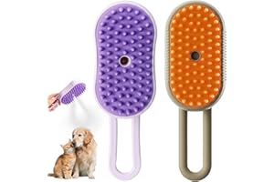 AOUZOVLI 2 Stück 3-in-1 Dampfbürste für Hunde, Katzenbürste mit Dampf, One-Touch-Spray, Massagereinigung, Geeignet für Langes und Kurzes Haar (Lila + Khaki)