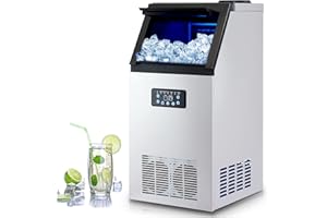 Wilprep 480W Macchina per Ghiaccio Commerciale 59kg/24h Fabbricatore Ghiaccio con Schermo LCD Macchina Ghiaccio in Acciaio Inossidabile per Casa, Ufficio, Ristorante, Bar, Caffetteria (36 Pezzi)