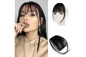 Sofeiyan Frangia Clip Capelli Veri Frangetta Finta Extension 100% Capelli Veri Natural Bangs Hair Clip Frontale Frangia Posticci per Capelli Donna, Nero naturale