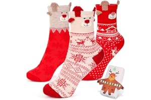 Wishstar Calcetines de Navidad, 3 Pares Calcetines Navidad Mujer, Calcetines Navidad de Invierno Calcetines Termicos Mujer para Regalo Cumpleaños Navidad para Adultos