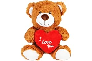 GDECORA Oso de Peluche con Corazón I Love You - Osito de 26 cm, Perfecto para Regalos Románticos, Día de San Valentín y Día de la Madre, Marron