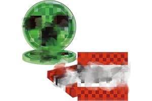 RONGZUBAT 36Pcs Boys Gaming Paper Plates and Napkins Party Tableware Set,MC Game Birthday Paper Dessert Cake Plates Serviettes Disposable Tableware Set for Boys Girls Kids Birthday Table Decor