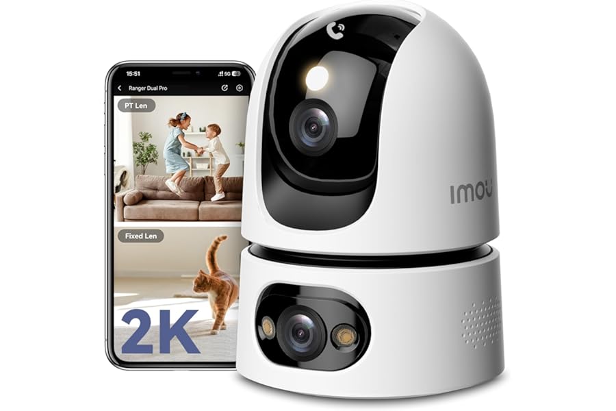 Imou Dual-Lens 2K+2K Indoor Security Camera, House Security Camera 360°Full Coverage, Pet Baby Camera with APP, Color Night Vision, Human/Pet/Sound/Motion Detection, Siren Spotlight, 2.4/5GHz Wifi