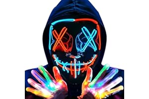 Efymosce LED Halloween Masken mit Leuchtende Handschuhe, Beleuchtete Purge Maske, Horror Maske, Gesichtsmaske für Kinder, Männer, Frauen, Halloween, Festival