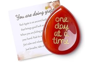 QINJIEJIE Red Agate Crystal Worry Stone Healing Crystal Gifts for Women Anxiety Relief for Adults Pocket Thumb Stone Reiki Mindfulness Spiritual Small Gifts Stocking Fillers Women