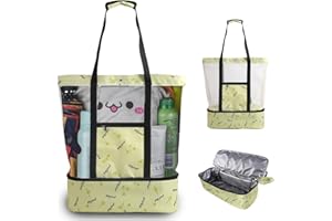 Ctxtqtdt Grand Sac de Plage avec Compartiment Isotherme, Sac Pique Nique, Sac de Plage XXL Extra Large Famille pour Les Plages, Les Pique-niques, Le Shopping et Les Vacances (Fleur Verte)