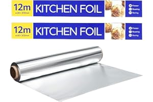 QBL® [ Pack of 2 ] Premium Quality Aluminium Kitchen Catering Tin Foil Roll 300mm x 12m [12"] for Restaurants Keep Food Fresh & Hot Long Time,*Packaging May Vary*